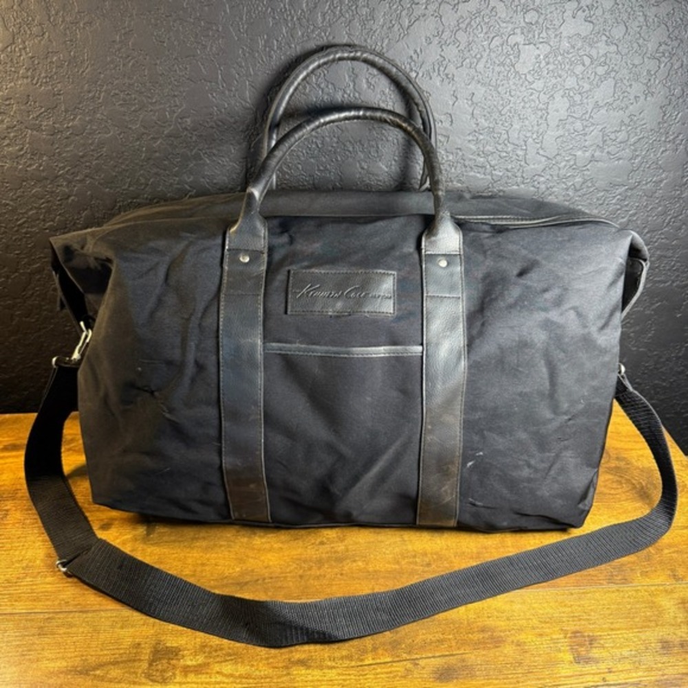 Kenneth Cole New York Black Canvas Faux Leather Duffle‎ Bag Large Travel Bag OS